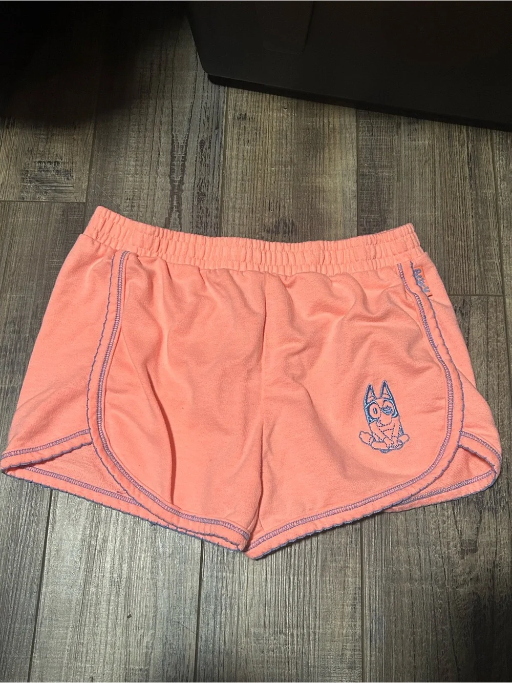 Girls Coral Ribbed Tank Top and Shorts Set with Blue Logo Stitching
